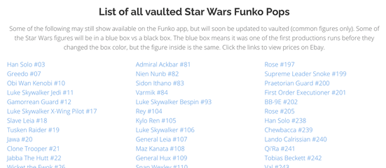 List of all vaulted Star Wars Funko Pops